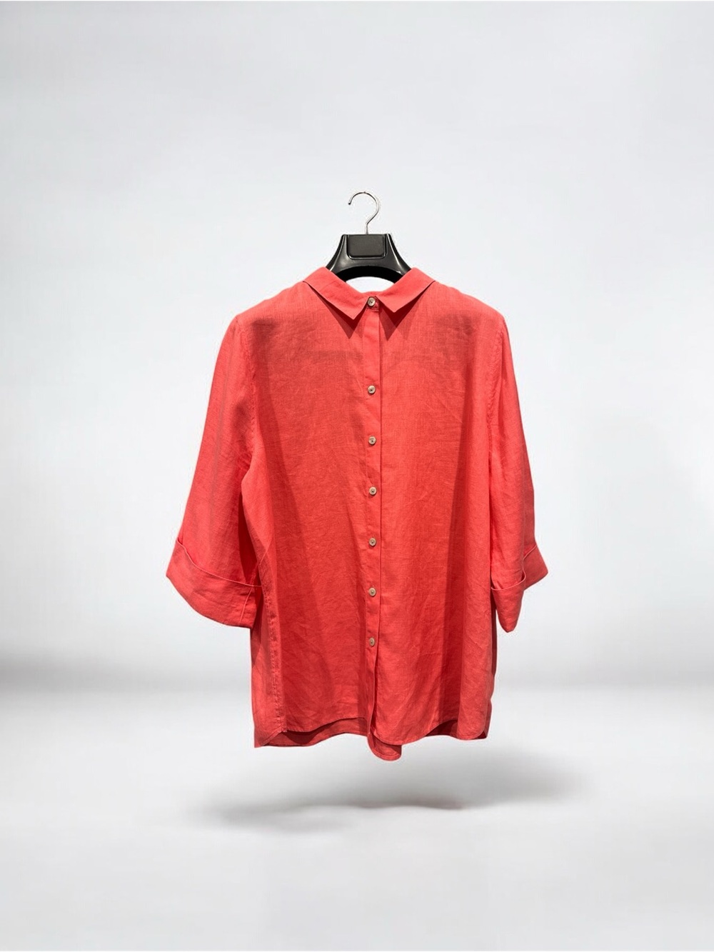 Classic Coral Button-Down Shirt with Short Sleeves